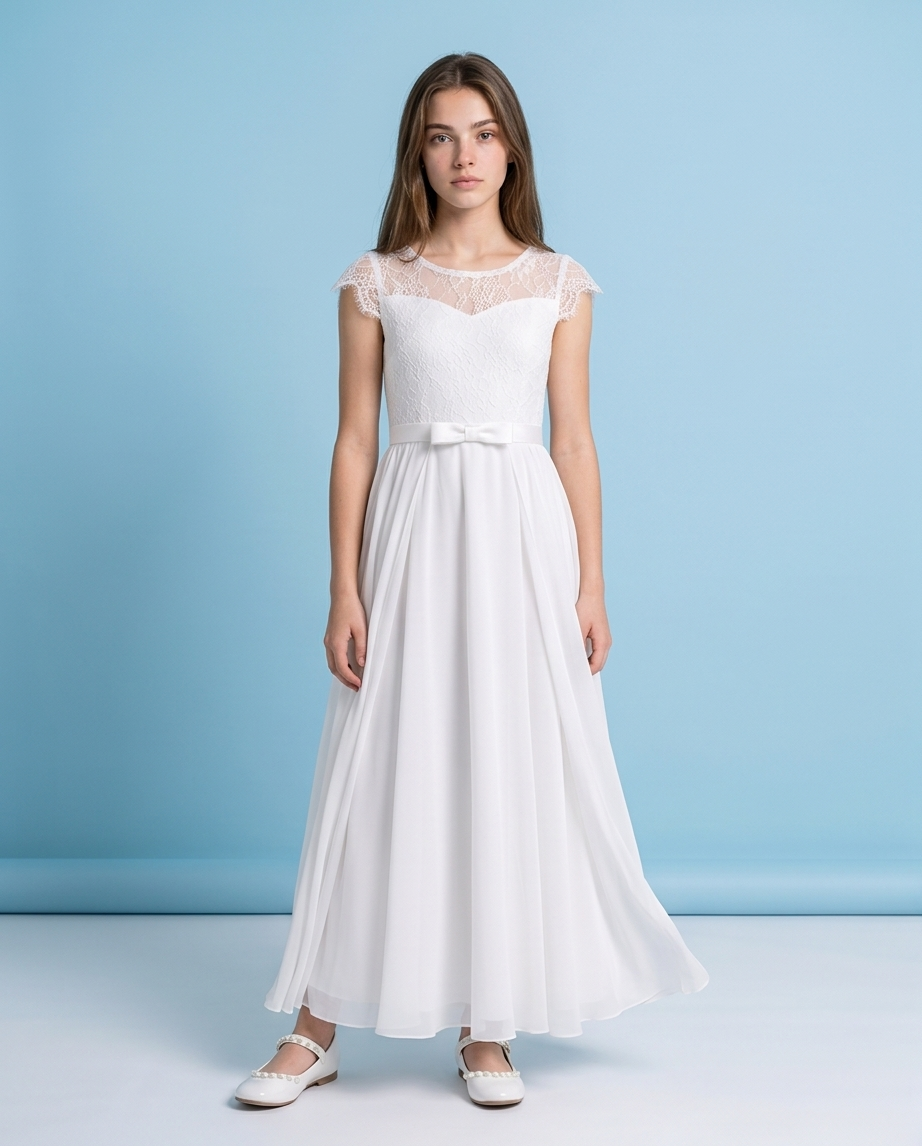 Girl wearing a chiffon white dress