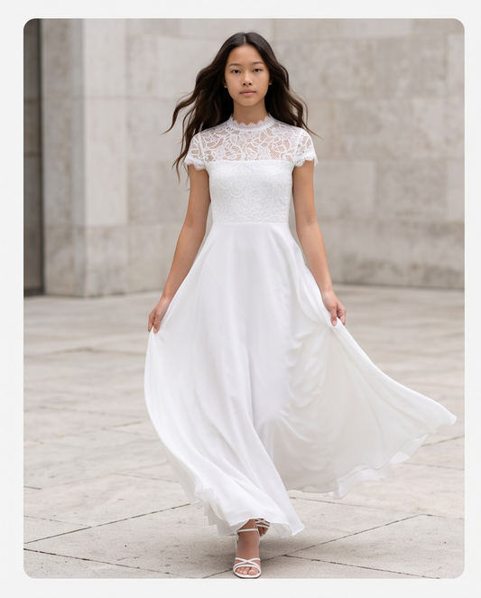 Girl wearing a white chiffon dress