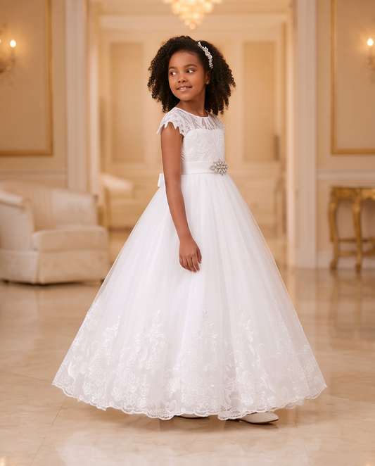 white chiffon communion dress