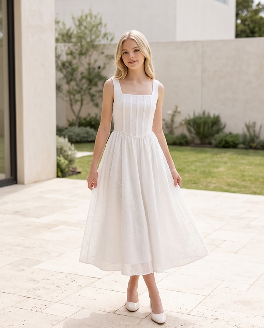 Girls white embroidered dress full length