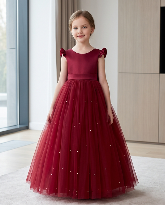 Close-up of bodice and pearl-style skirt embellishments