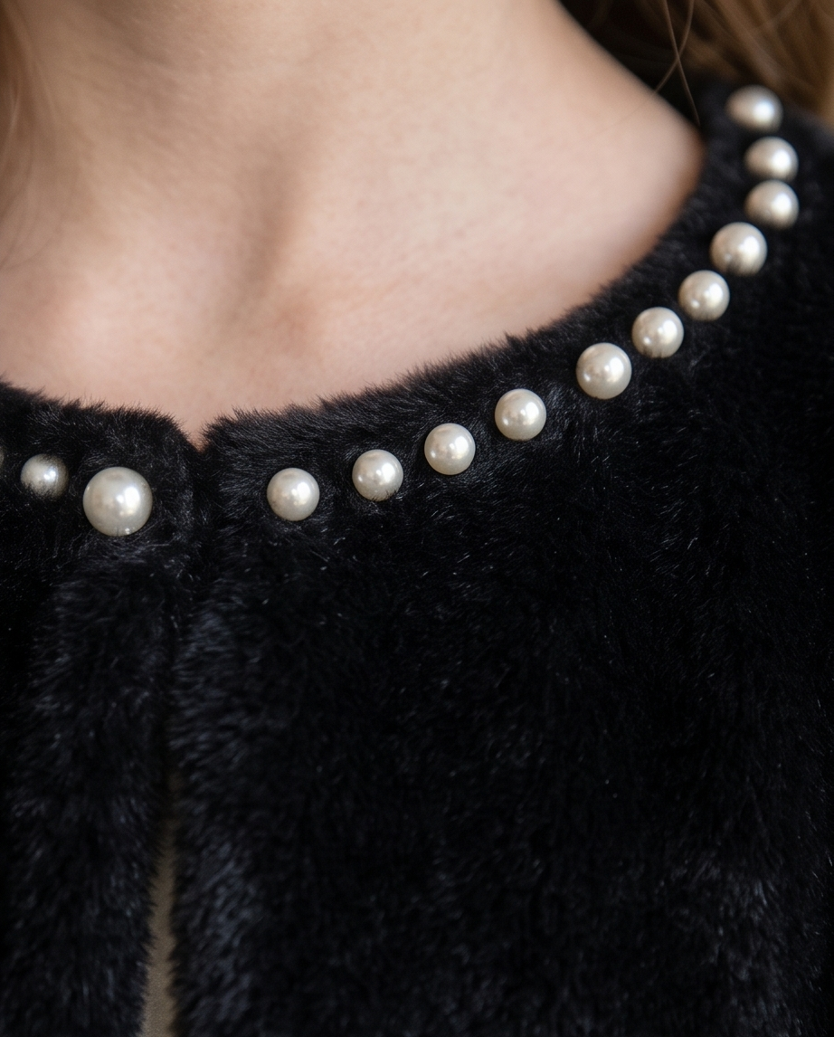 Girls Black Pearl-Trim Bolero