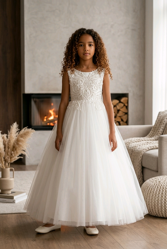 Girl wearing a white Tulle dress
