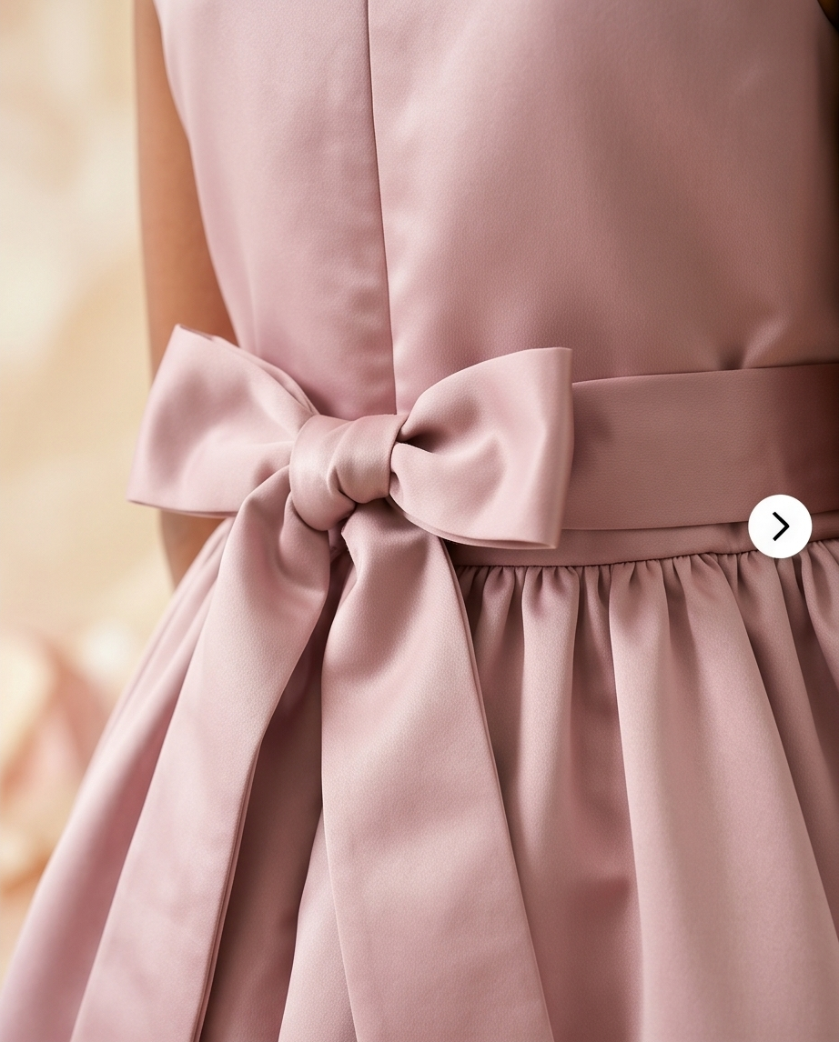 Pink dress with a large bow detail on a blurred background