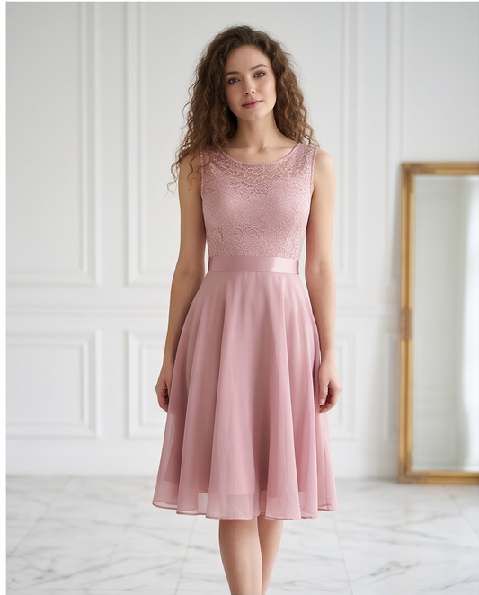 Women’s Pastel Pink Lace Fit & Flare Dress