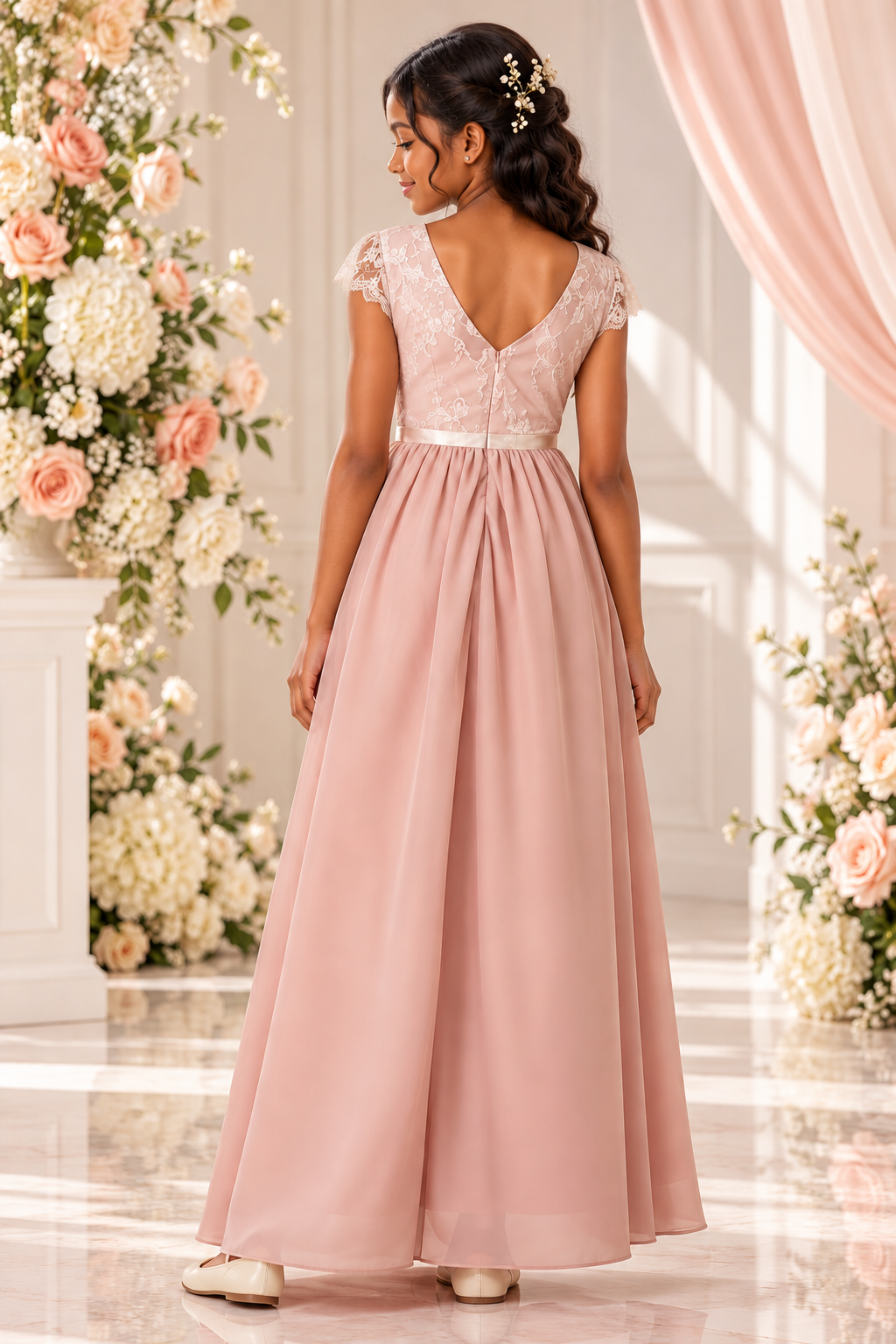 Blush Pink Lace Cap Sleeve Occasion Dress