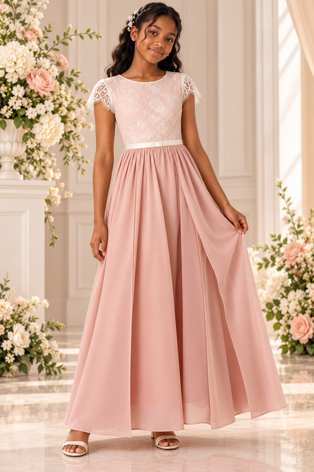 Blush Pink Lace Cap Sleeve Occasion Dress
