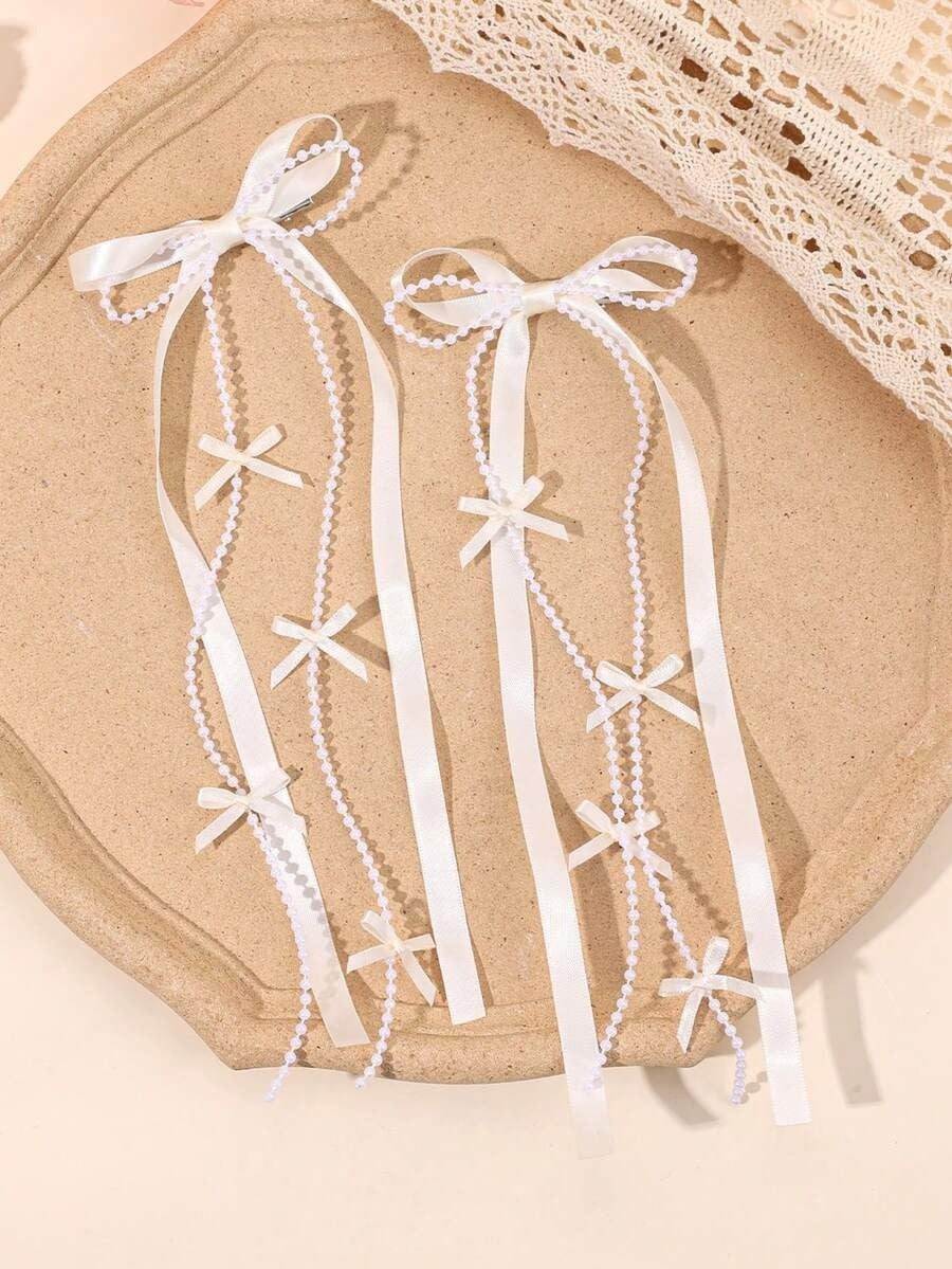 2pcs Girls Lace Satin Bow Communion Ribbon