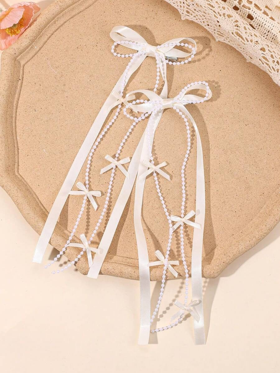 2pcs Girls Lace Satin Bow Communion Ribbon