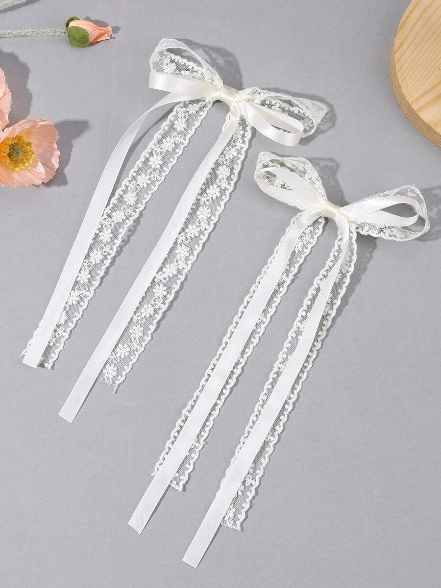 2pcs Girls Lace Satin Bow Communion Ribbon