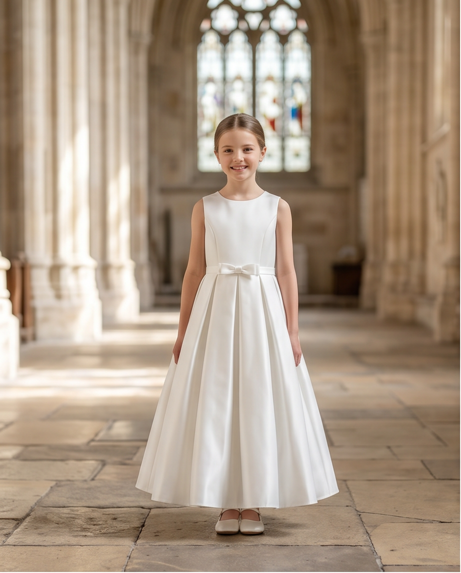 girl wearing a white satin dress