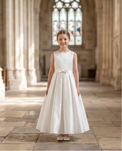 girl wearing a white satin dress