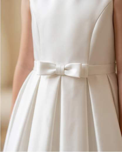 girl wearing a white satin dress