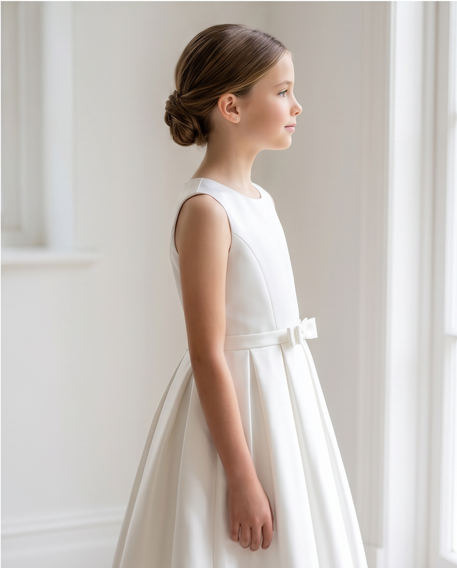 girl wearing a white satin dress