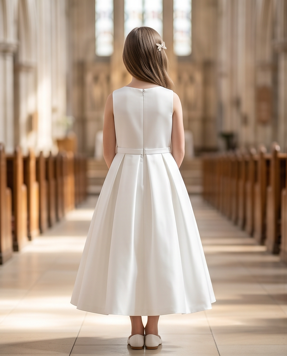 girl wearing a white satin dress