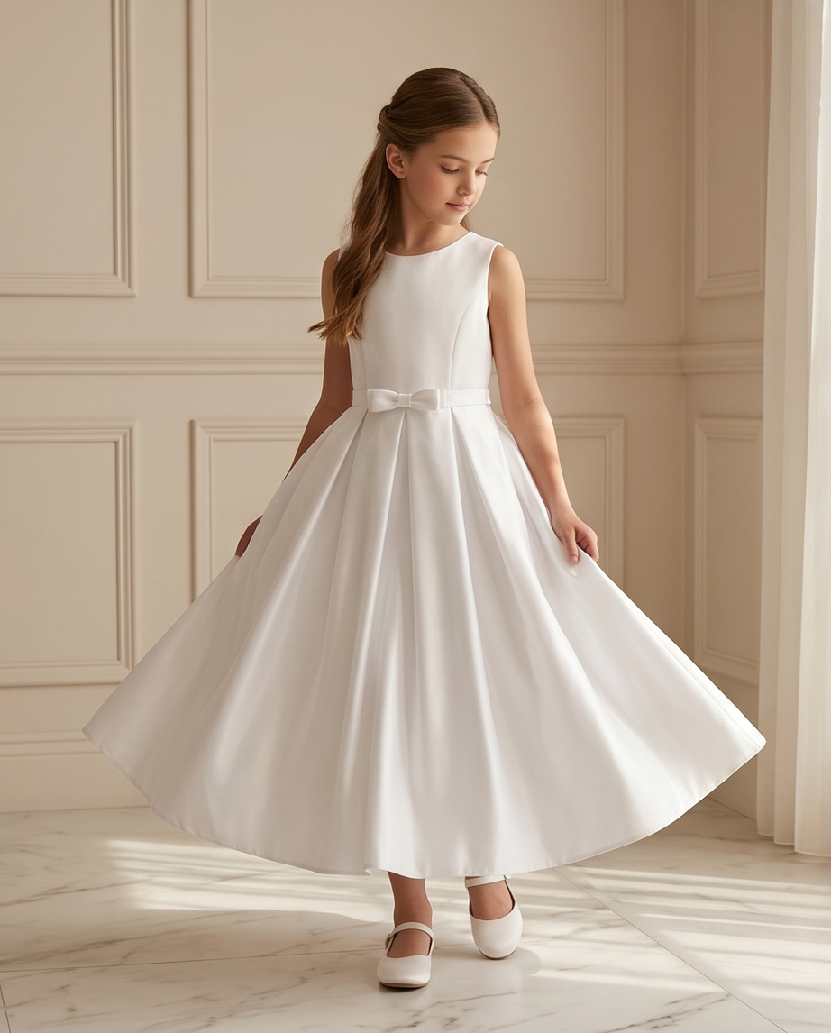 girl wearing a white satin dress