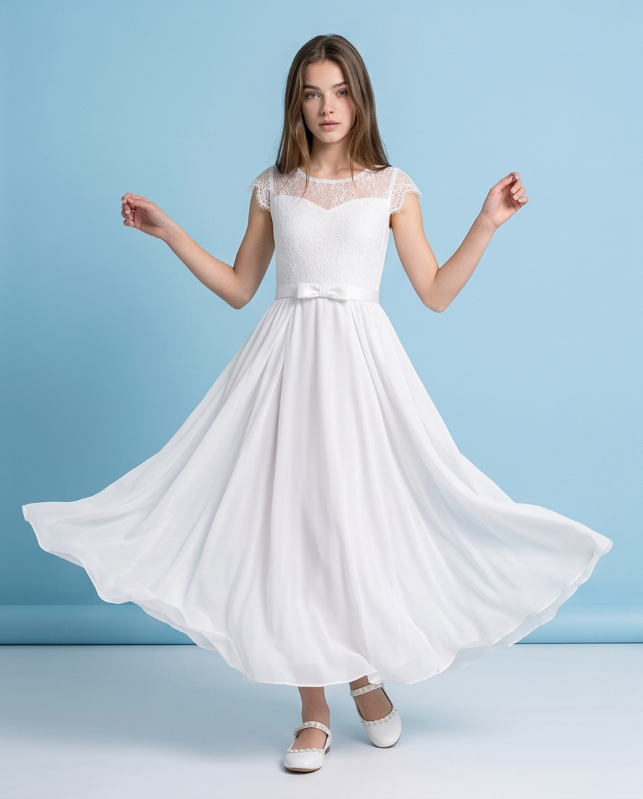 Girl wearing a chiffon white dress
