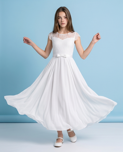 Girl wearing a chiffon white dress