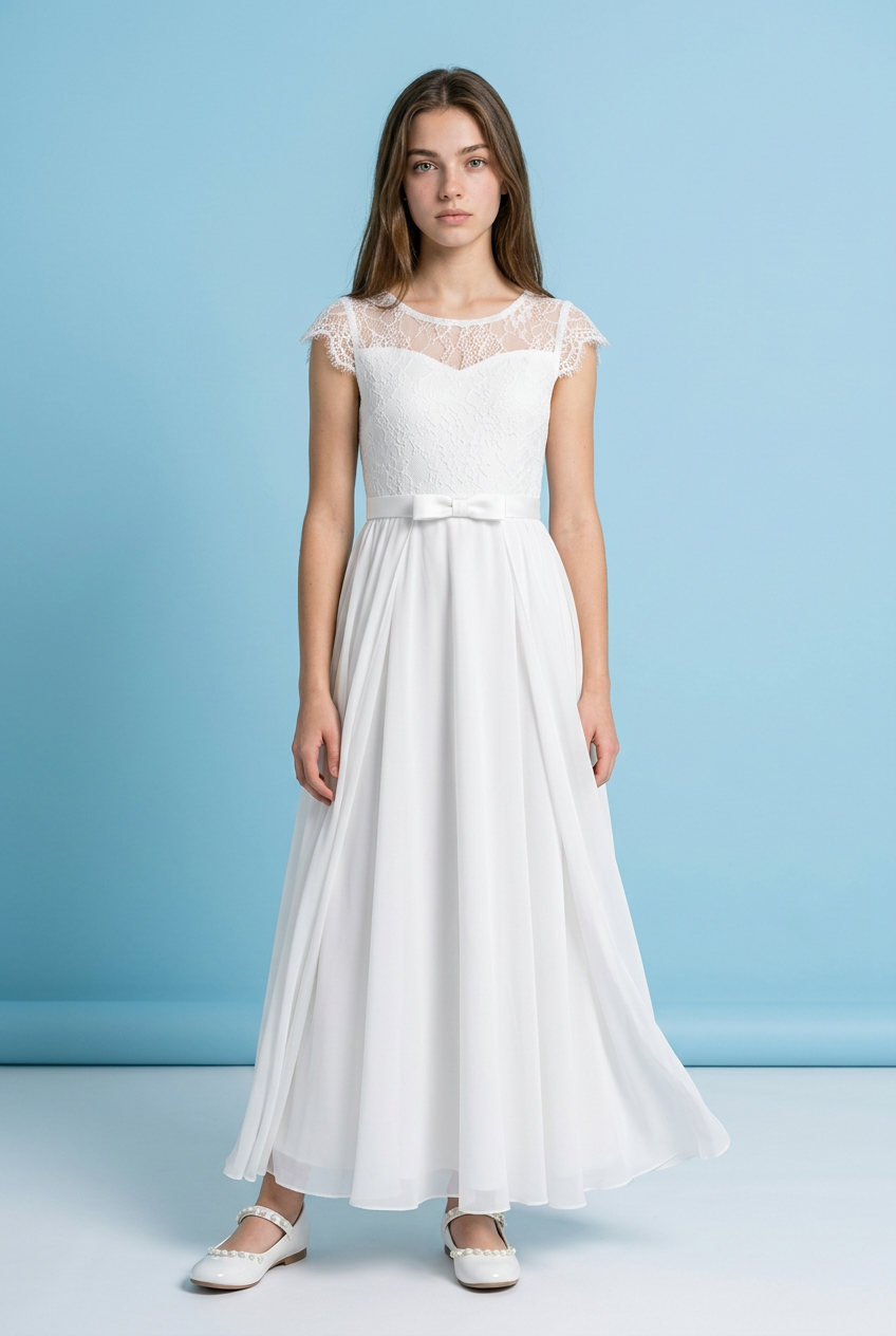 Girl wearing a chiffon white dress
