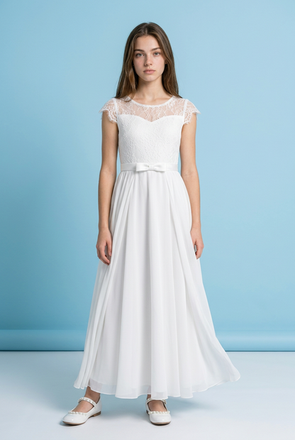 Girl wearing a chiffon white dress