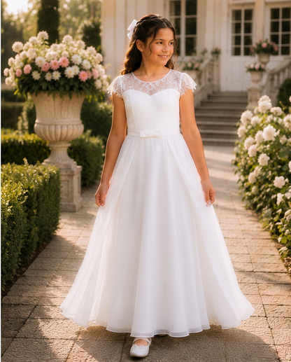 Girl wearing a chiffon white dress