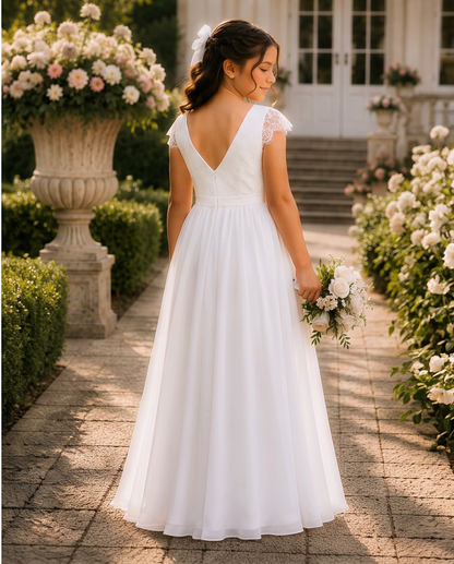 Girl wearing a chiffon white dress