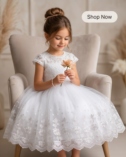 Child wearing a white communion dress