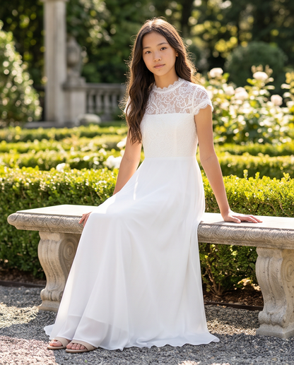 Girl wearing a white chiffon dress
