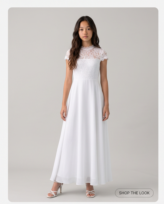 Girl wearing a white chiffon dress