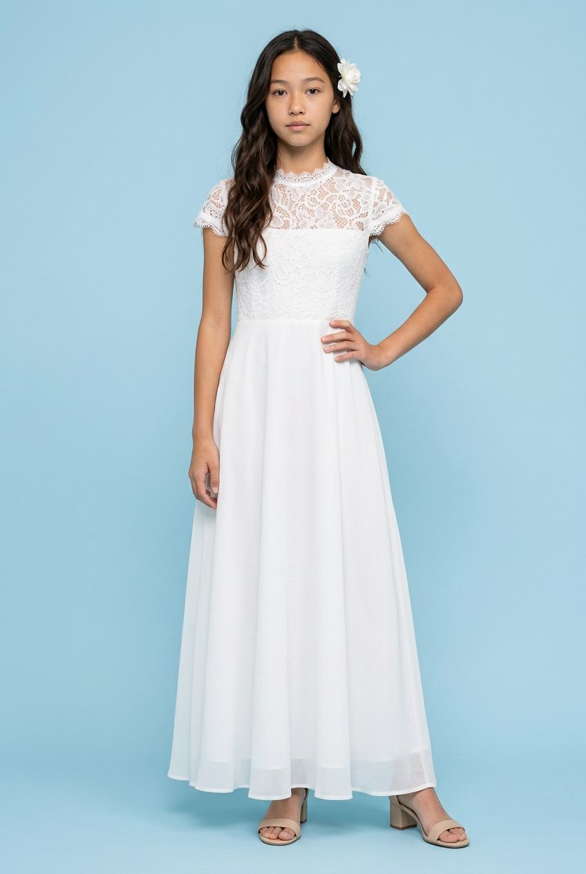 Girl wearing a white chiffon dress