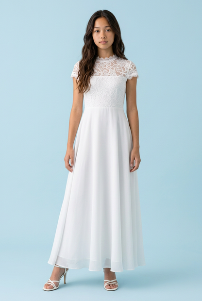 Girl wearing a white chiffon dress