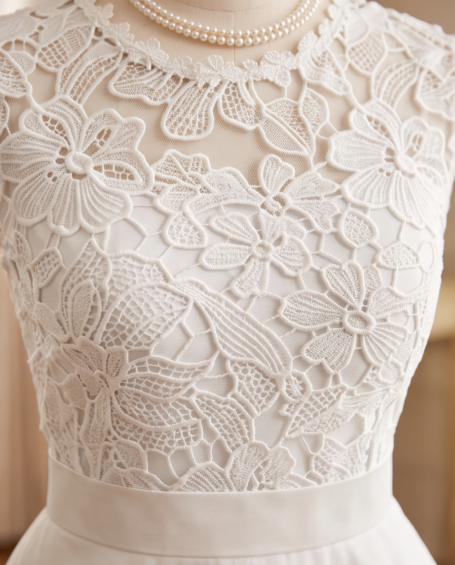 Mannequin wearing a white chiffon communion dress