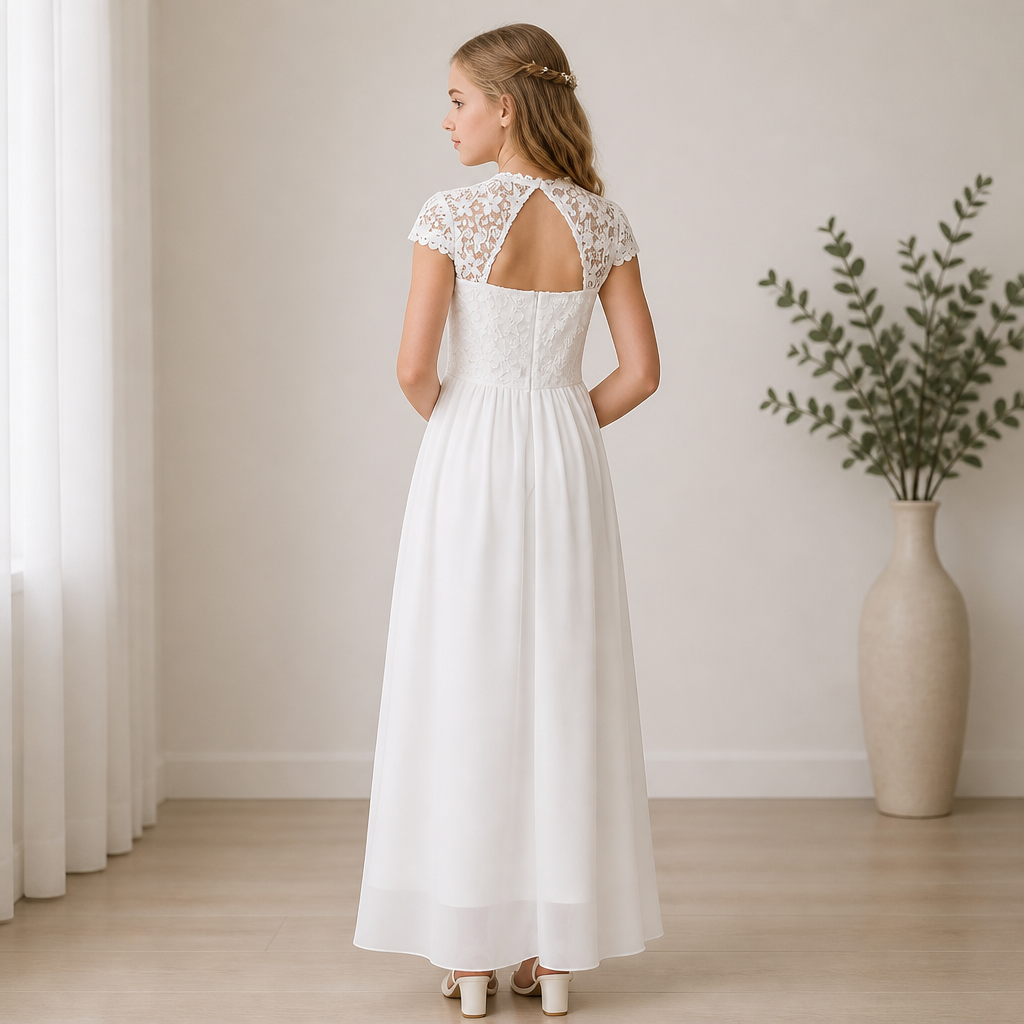 Girl in a chiffon communion dress