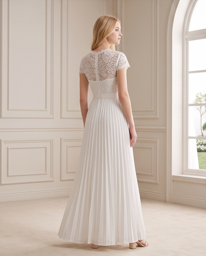 Lace bodice detail with satin bow