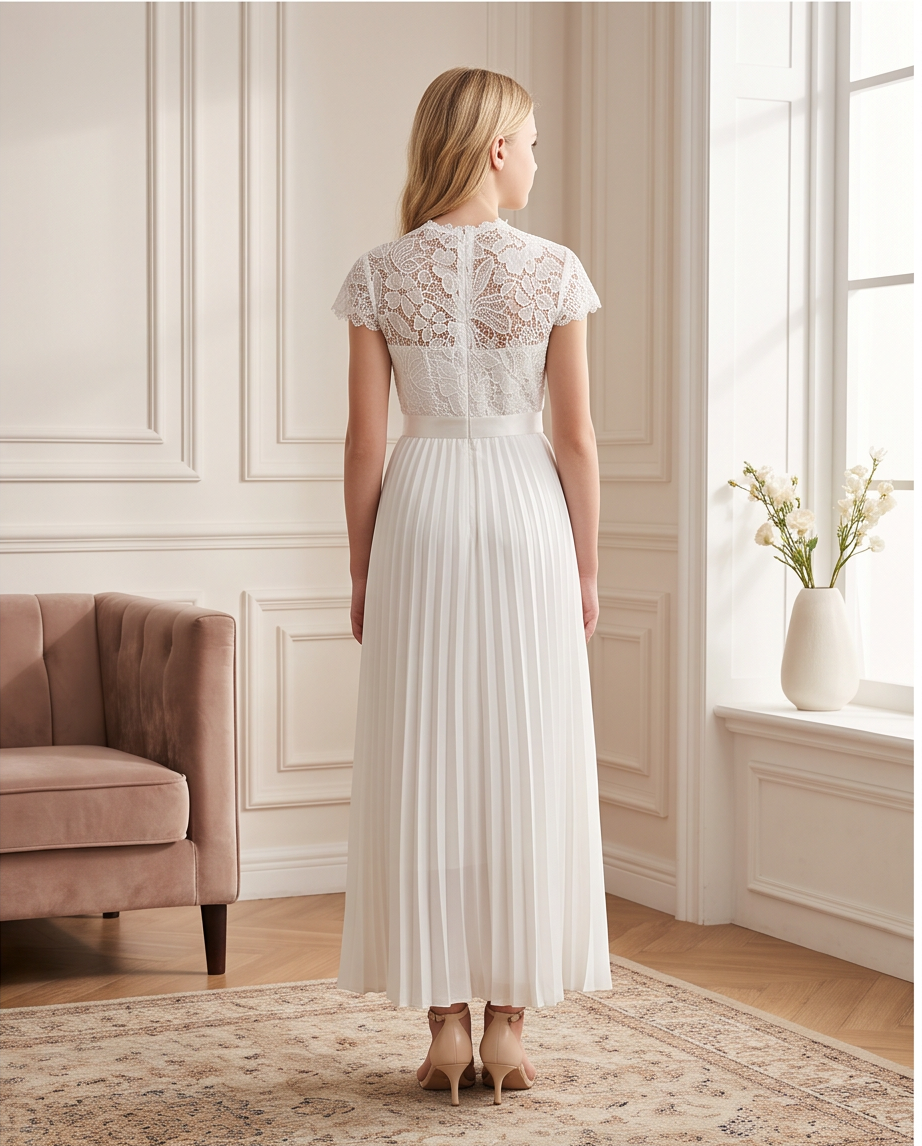 Back view of lace communion dress
