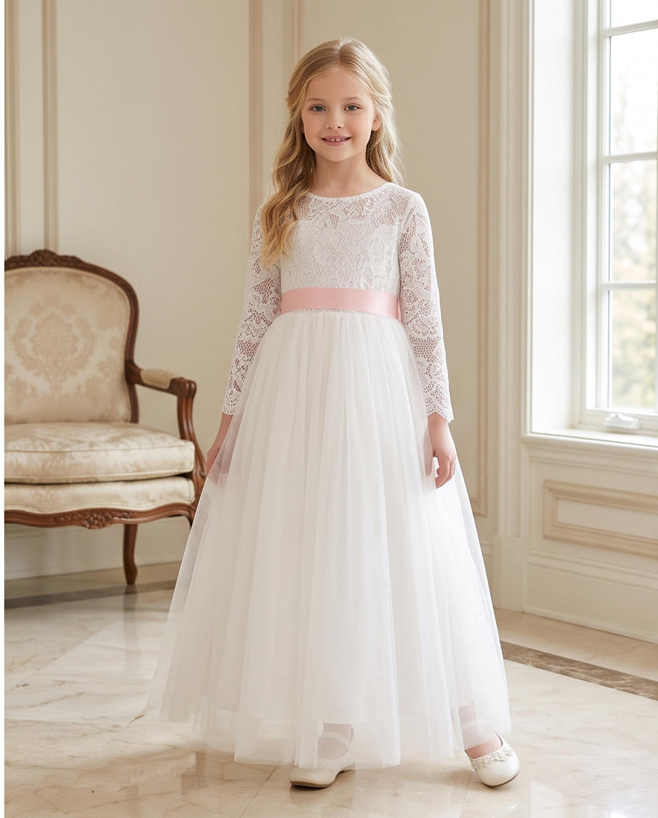 Back view showing V-back and pink ribbon bow