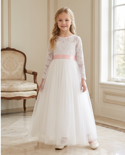 Back view showing V-back and pink ribbon bow