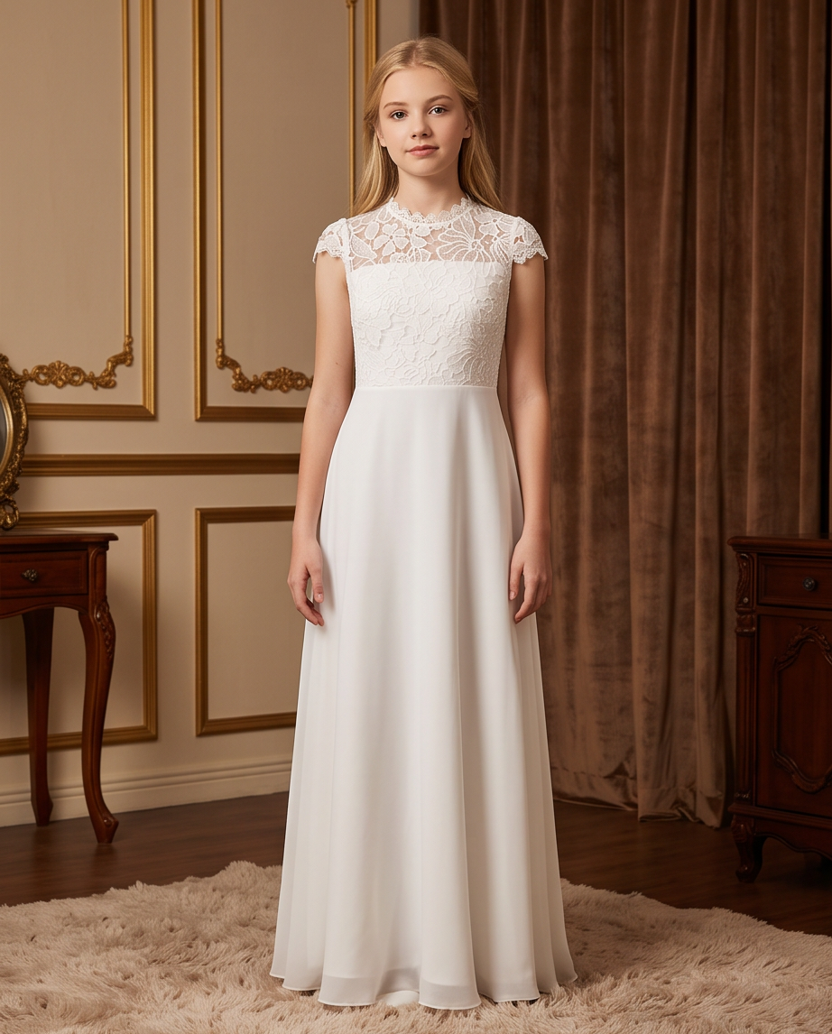 Teen Lace Communion Dress - lace bodice close up