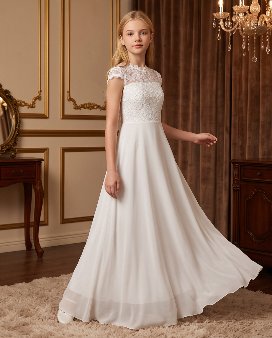 Teen Lace Communion Dress - seated pose