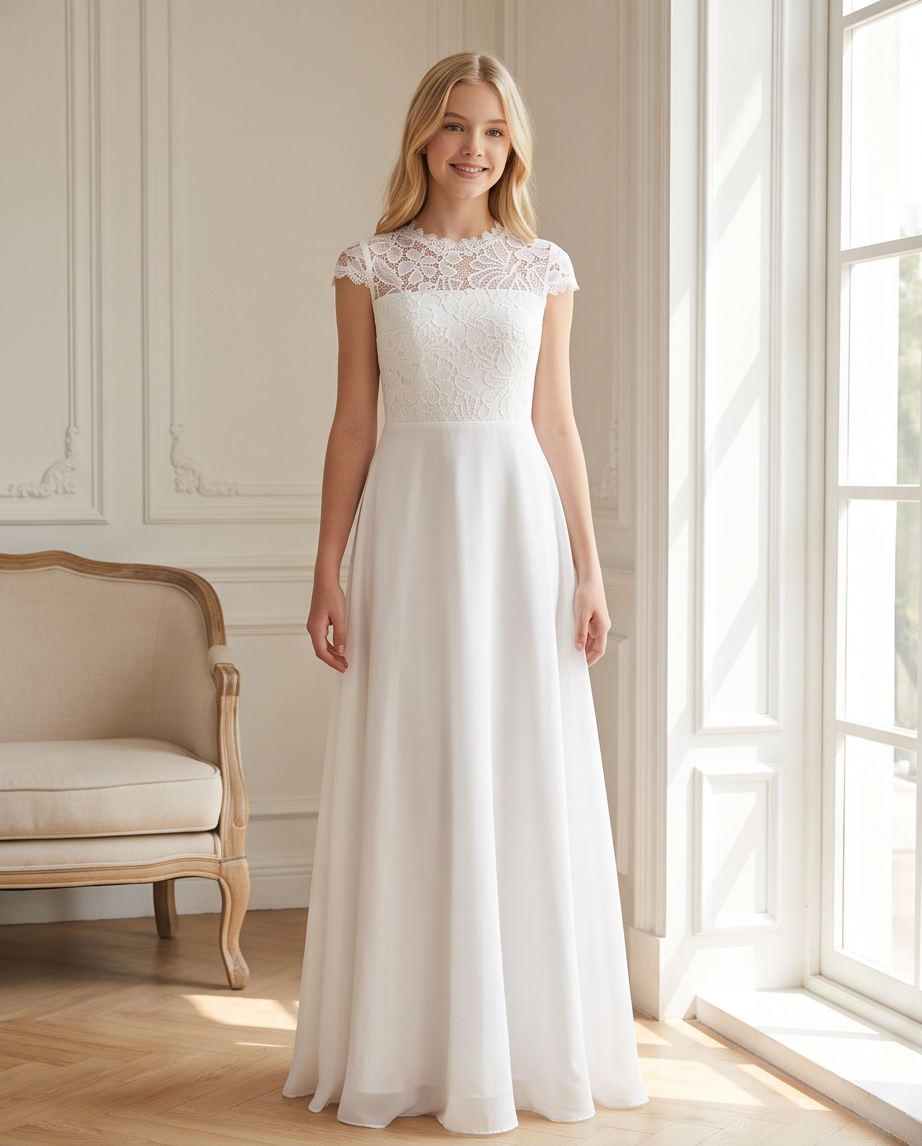 Teen Lace Communion Dress - full length side