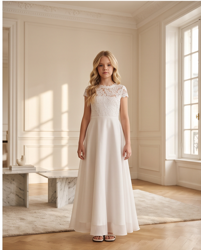 Girls Lace Communion Dress - full length front view