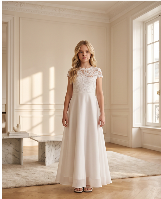 Girls Lace Communion Dress - full length front view