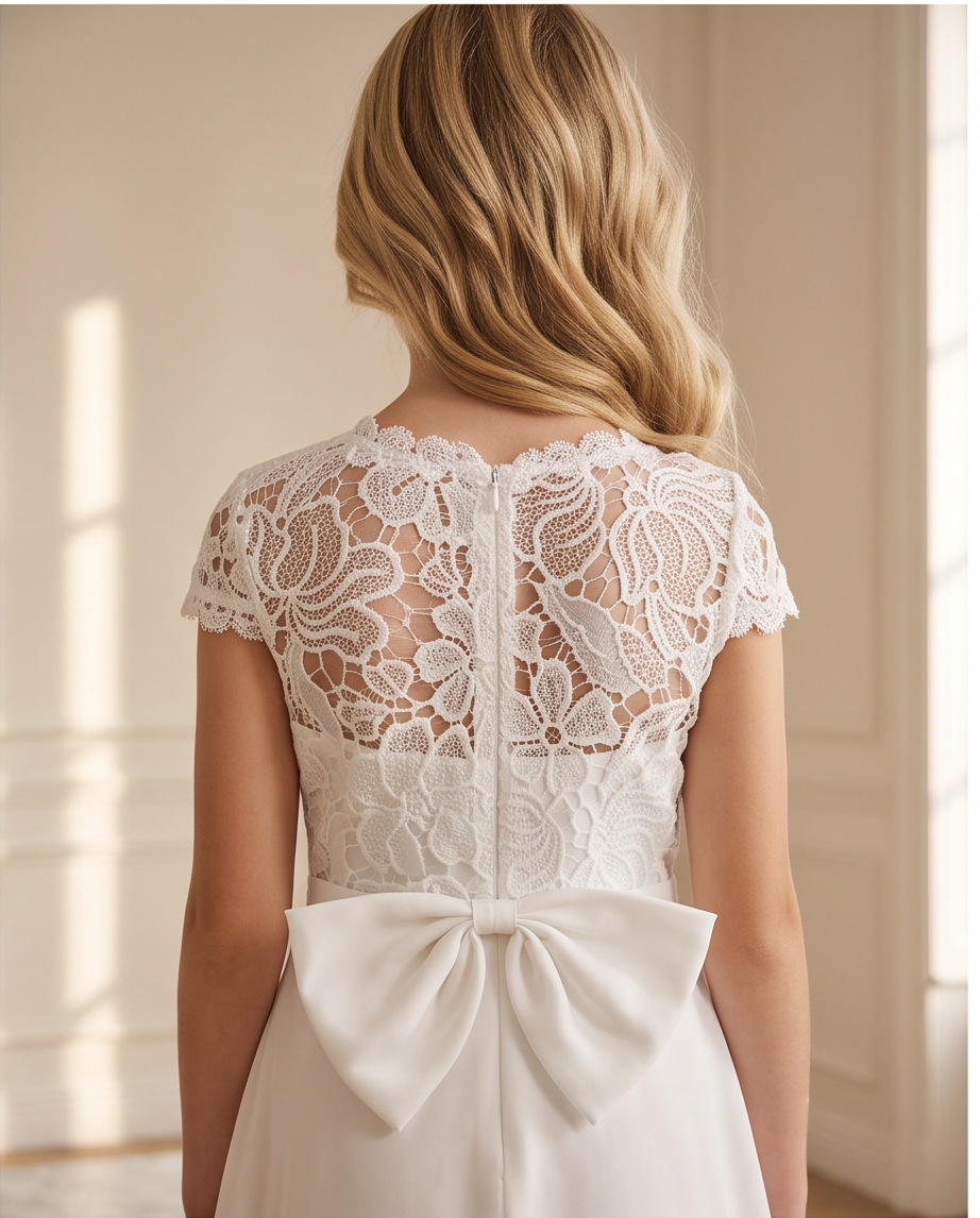 Girls Lace Communion Dress - full length front view 2