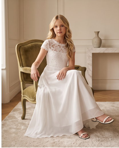 Girls Lace Communion Dress - lace bodice close up