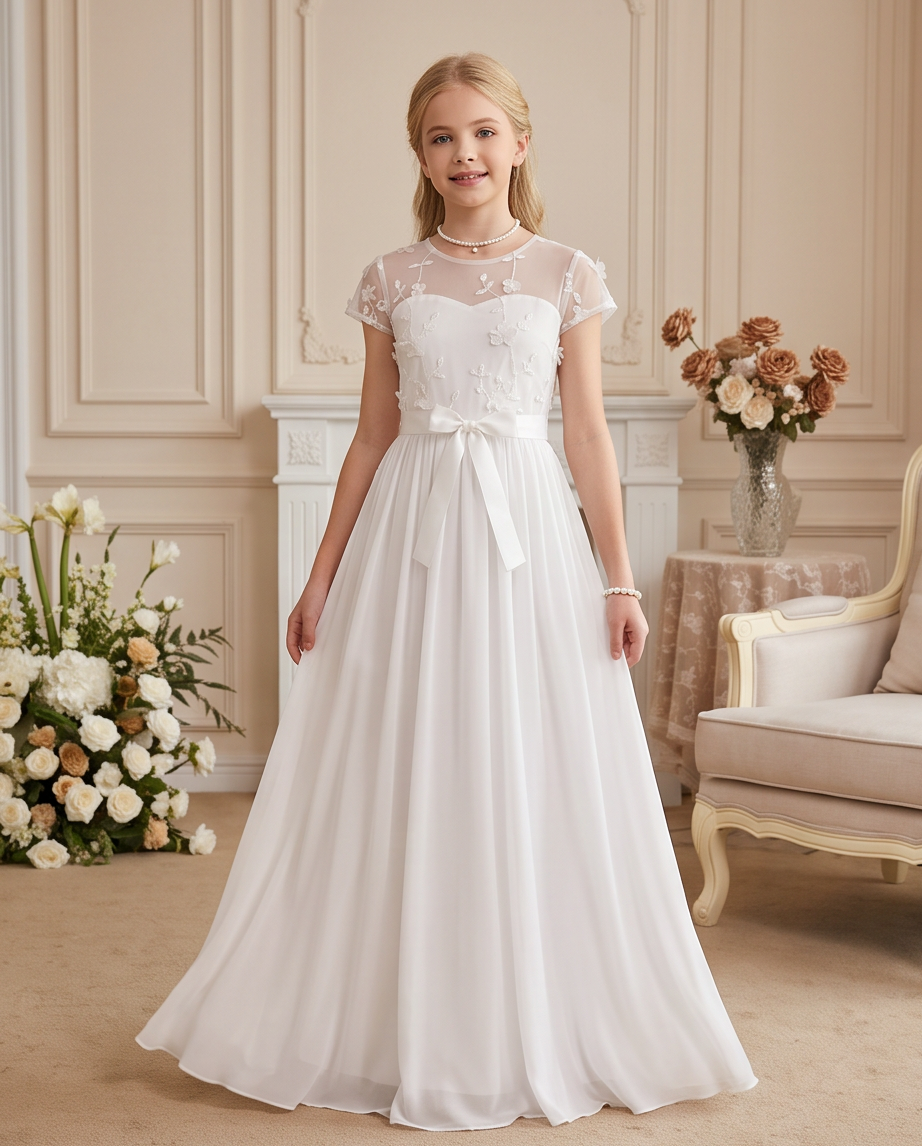Pearl Garden Communion Dress - bodice appliqué detail