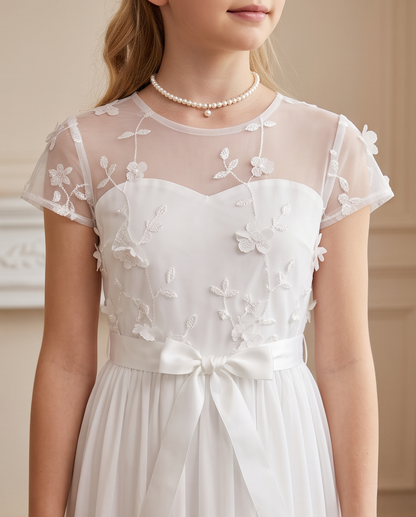Pearl Garden Communion Dress - back view bright setting