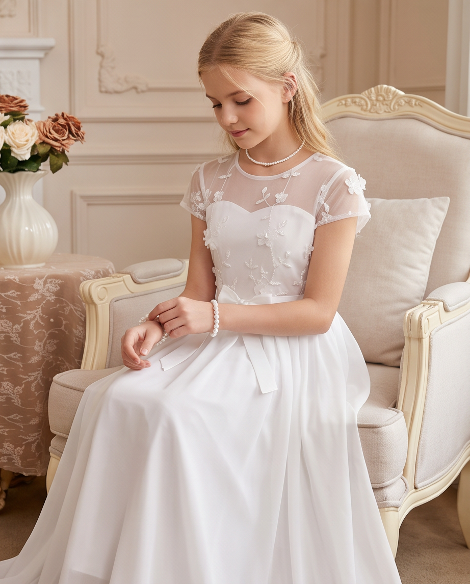 Pearl Garden Communion Dress - full length bright setting