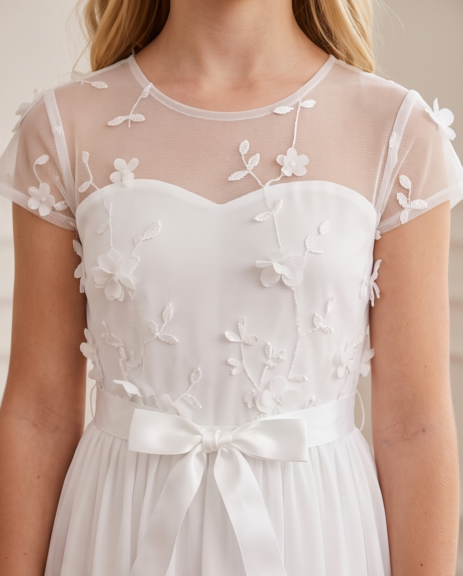 Pearl Garden Communion Dress - neckline detail