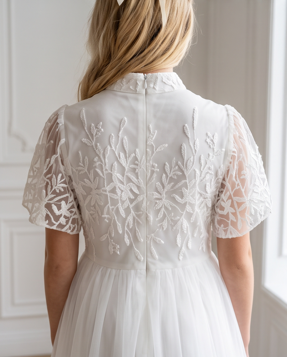 Ivory Blossom Communion Dress - standing full length
