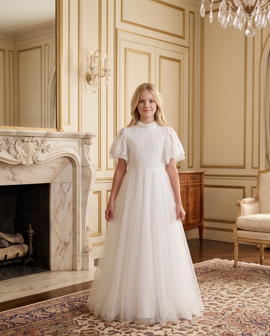 Ivory Blossom Communion Dress - bodice detail close up